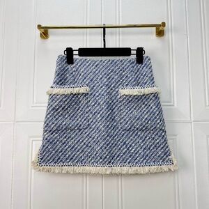 Louis Vuitton Blue and Cream Tweed Mini Skirt